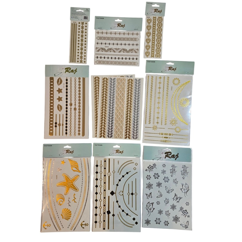 Raj Tattoos Metallic Temporary‎ Body Art Stickers Gold Silver  Designs
